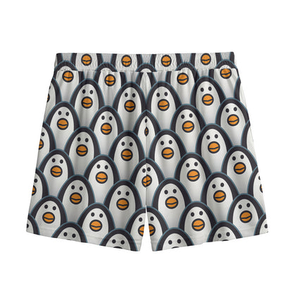 Cute Penguin Face Pattern Print Mesh Shorts