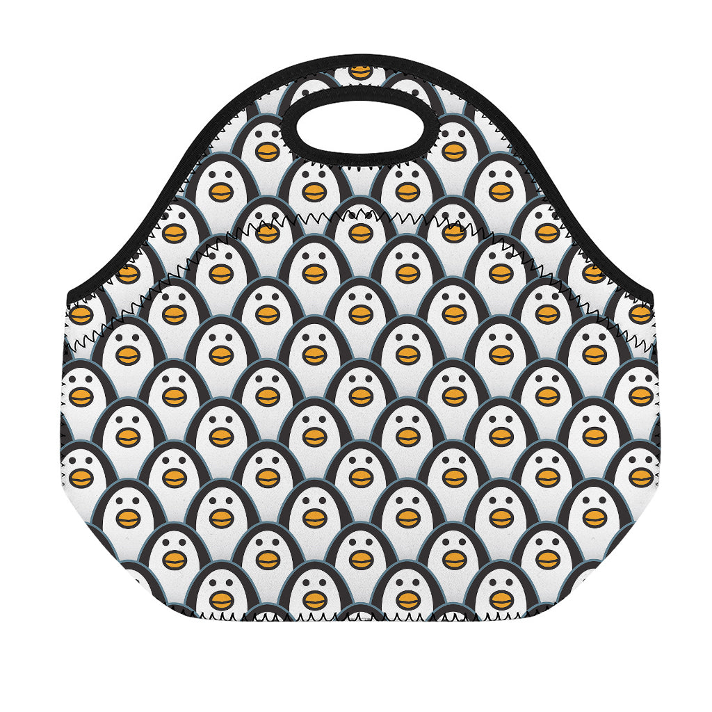 Cute Penguin Face Pattern Print Neoprene Lunch Bag