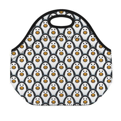 Cute Penguin Face Pattern Print Neoprene Lunch Bag