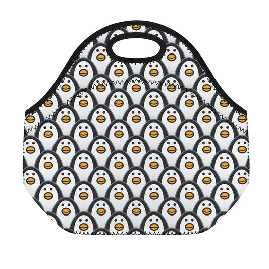 Cute Penguin Face Pattern Print Neoprene Lunch Bag
