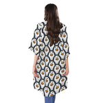 Cute Penguin Face Pattern Print Open Front Beach Cover Up