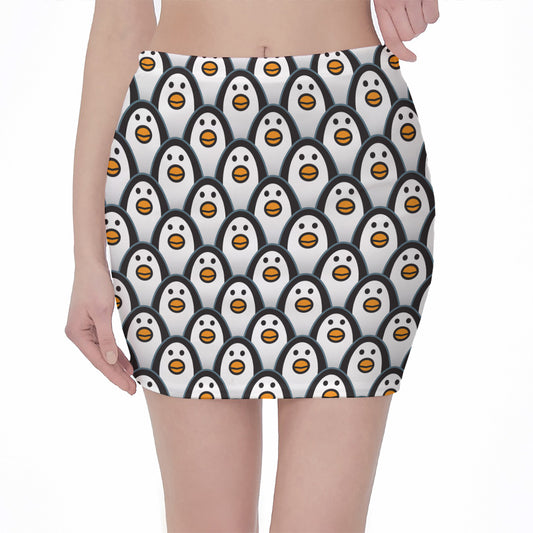 Cute Penguin Face Pattern Print Pencil Mini Skirt