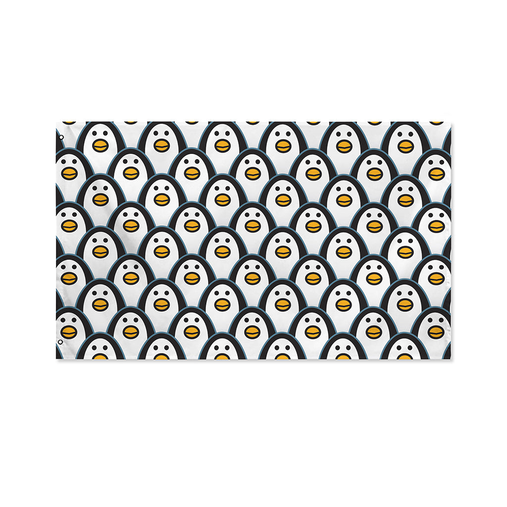 Cute Penguin Face Pattern Print Polyester Flag