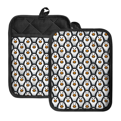 Cute Penguin Face Pattern Print Pot Holders With Pocket