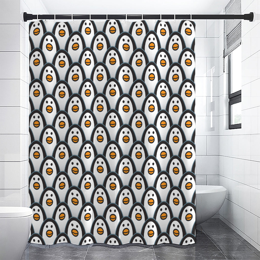 Cute Penguin Face Pattern Print Premium Shower Curtain
