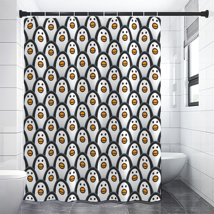 Cute Penguin Face Pattern Print Premium Shower Curtain