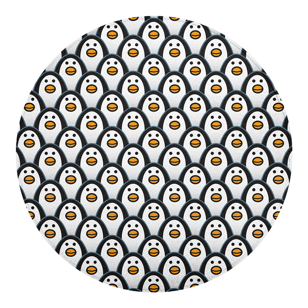 Cute Penguin Face Pattern Print Round Blanket