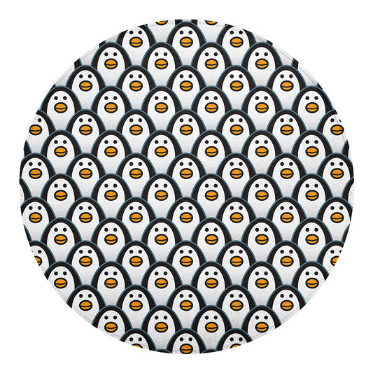 Cute Penguin Face Pattern Print Round Blanket