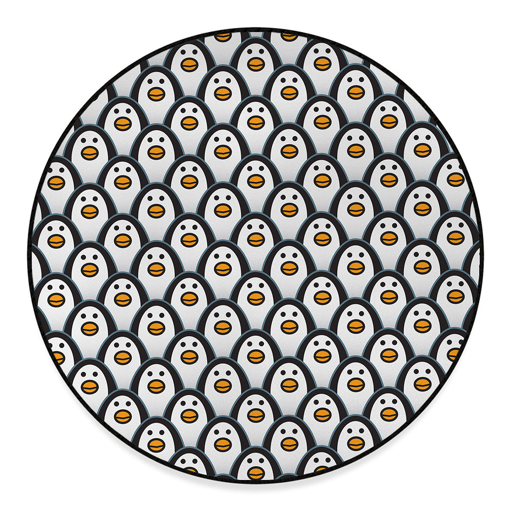 Cute Penguin Face Pattern Print Round Floor Mat