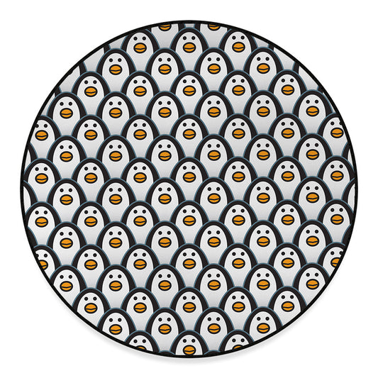 Cute Penguin Face Pattern Print Round Floor Mat