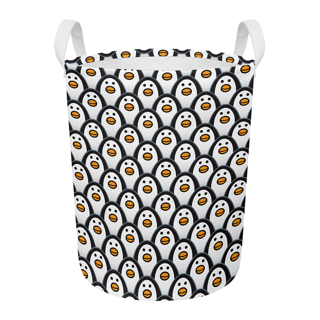 Cute Penguin Face Pattern Print Round Laundry Basket