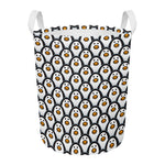 Cute Penguin Face Pattern Print Round Laundry Basket