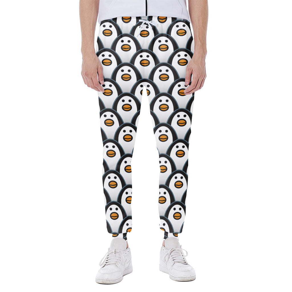 Cute Penguin Face Pattern Print Scuba Joggers