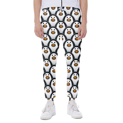 Cute Penguin Face Pattern Print Scuba Joggers