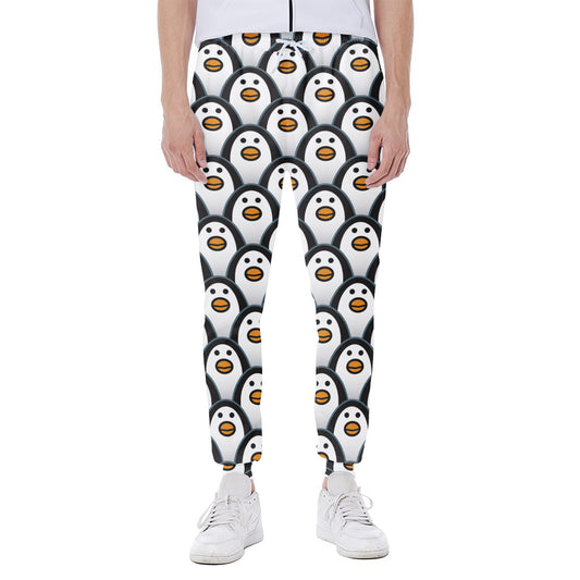 Cute Penguin Face Pattern Print Scuba Joggers