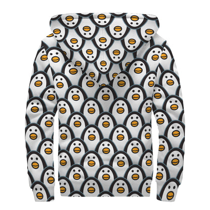 Cute Penguin Face Pattern Print Sherpa Lined Zip Up Hoodie