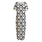Cute Penguin Face Pattern Print Short Sleeve Long Nightdress