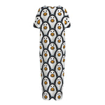 Cute Penguin Face Pattern Print Short Sleeve Long Nightdress