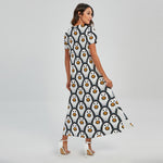Cute Penguin Face Pattern Print Short Sleeve Maxi Dress