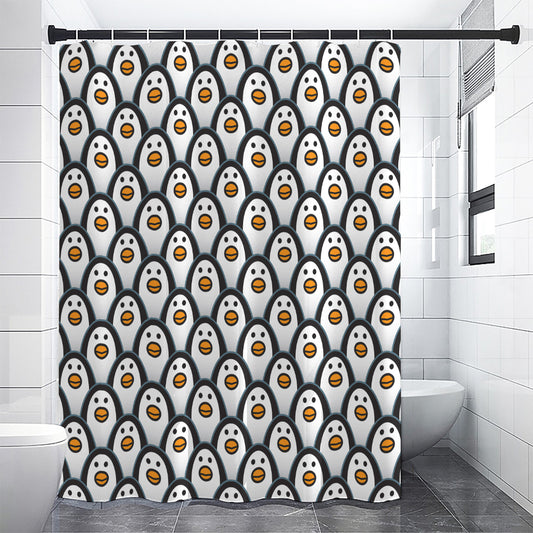 Cute Penguin Face Pattern Print Shower Curtain