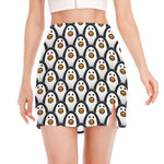 Cute Penguin Face Pattern Print Side Slit Mini Skirt