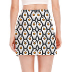 Cute Penguin Face Pattern Print Side Slit Mini Skirt