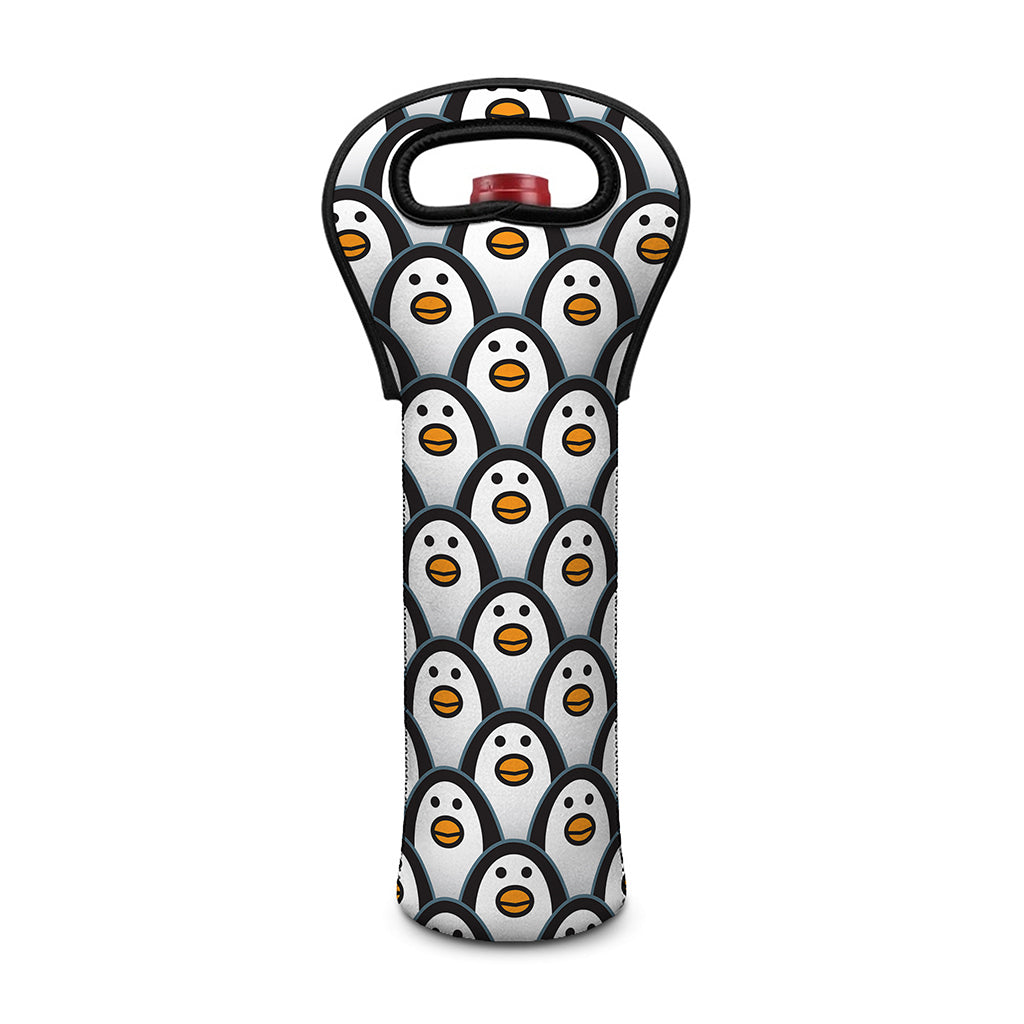Cute Penguin Face Pattern Print Single Neoprene Wine Tote