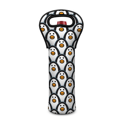 Cute Penguin Face Pattern Print Single Neoprene Wine Tote