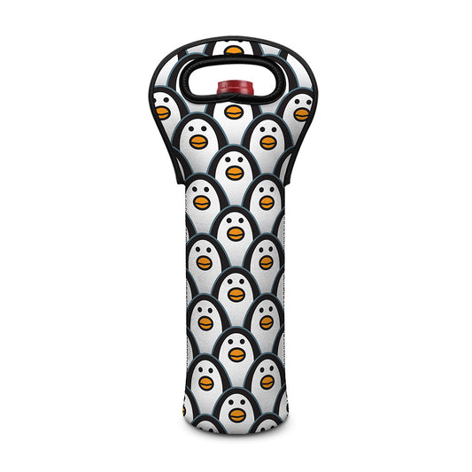Cute Penguin Face Pattern Print Single Neoprene Wine Tote