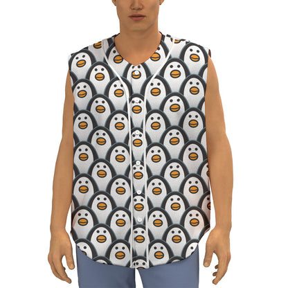 Cute Penguin Face Pattern Print Sleeveless Baseball Jersey