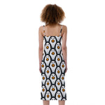 Cute Penguin Face Pattern Print Slim Fit Midi Cami Dress