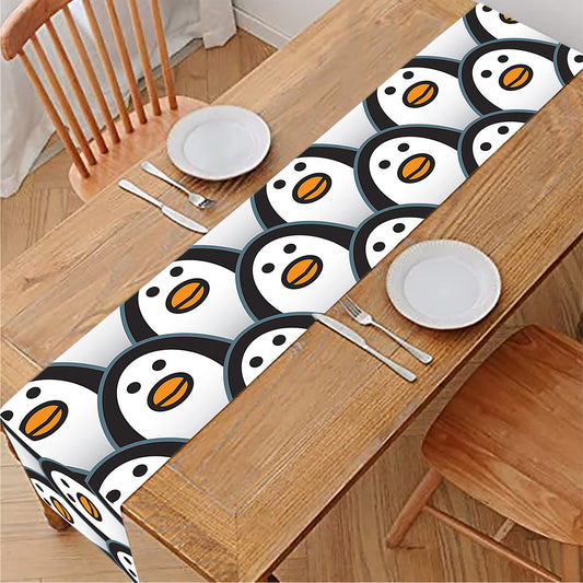 Cute Penguin Face Pattern Print Table Runner