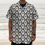 Cute Penguin Face Pattern Print Textured Short Sleeve Shirt