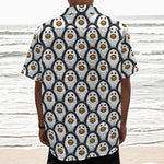 Cute Penguin Face Pattern Print Textured Short Sleeve Shirt