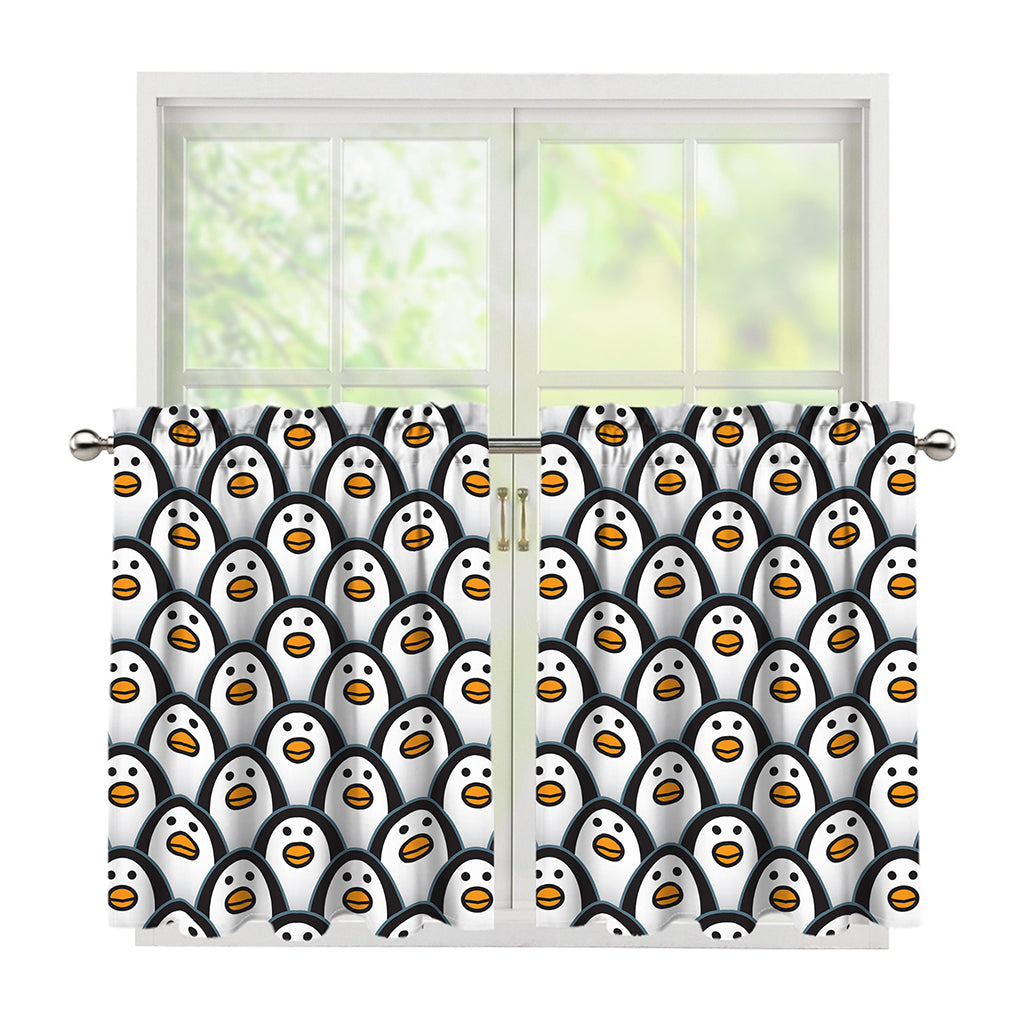 Cute Penguin Face Pattern Print Tier Curtains