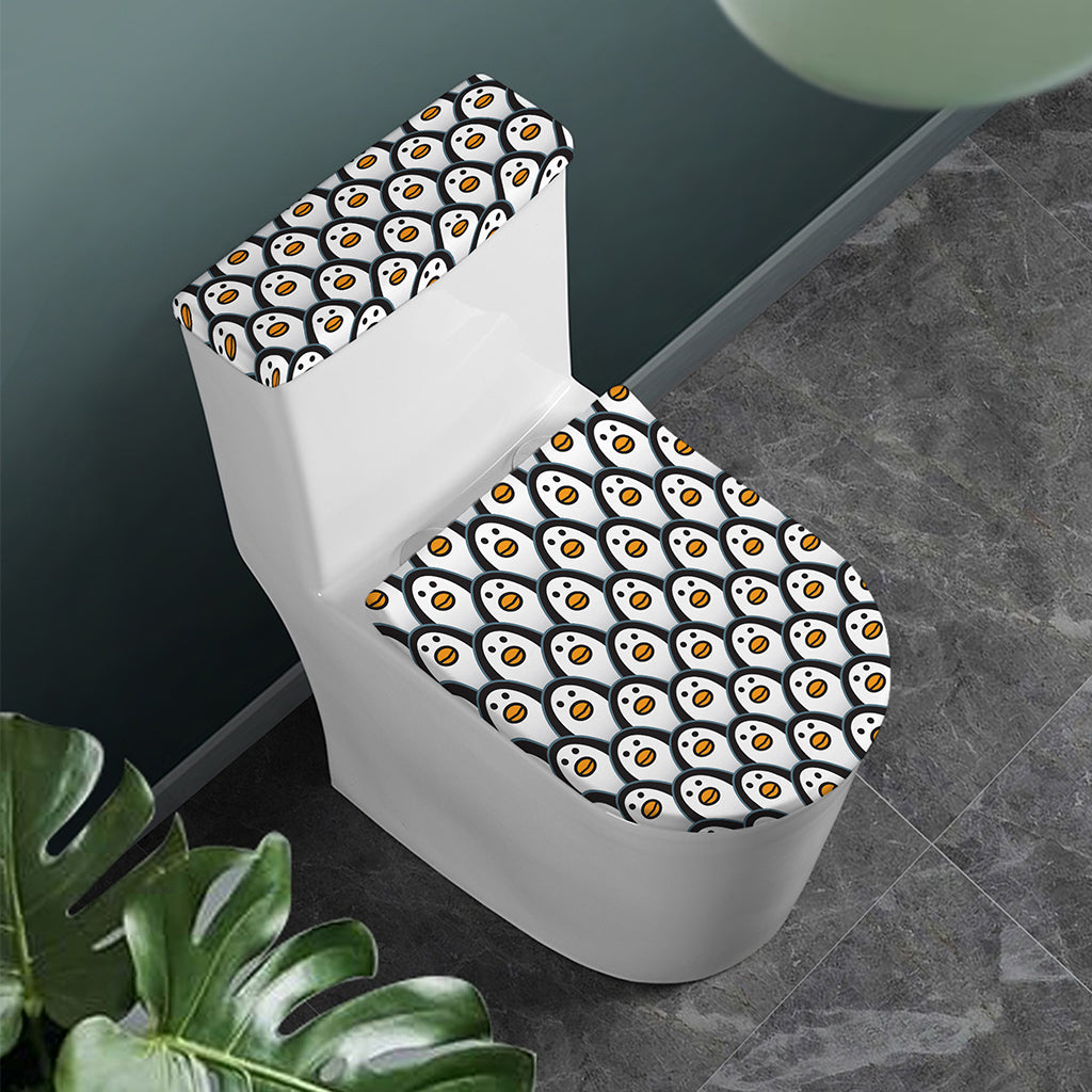Cute Penguin Face Pattern Print Toilet Lid And Tank Cover Set