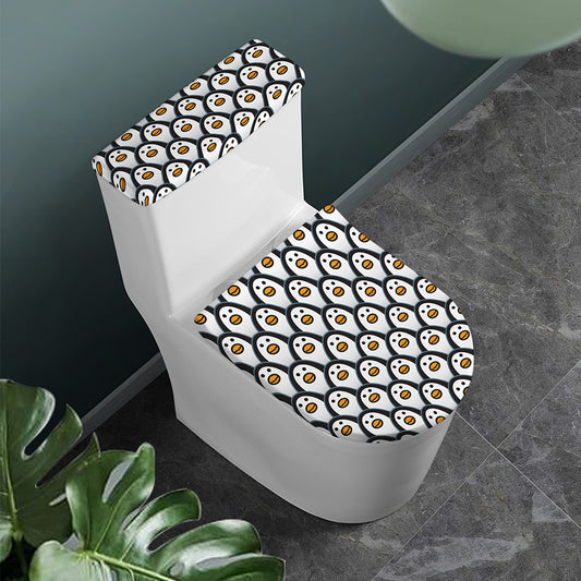 Cute Penguin Face Pattern Print Toilet Lid And Tank Cover Set