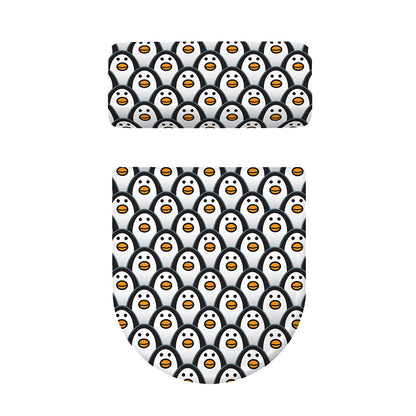 Cute Penguin Face Pattern Print Toilet Lid And Tank Cover Set