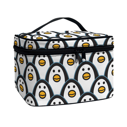 Cute Penguin Face Pattern Print Travel Makeup Bag