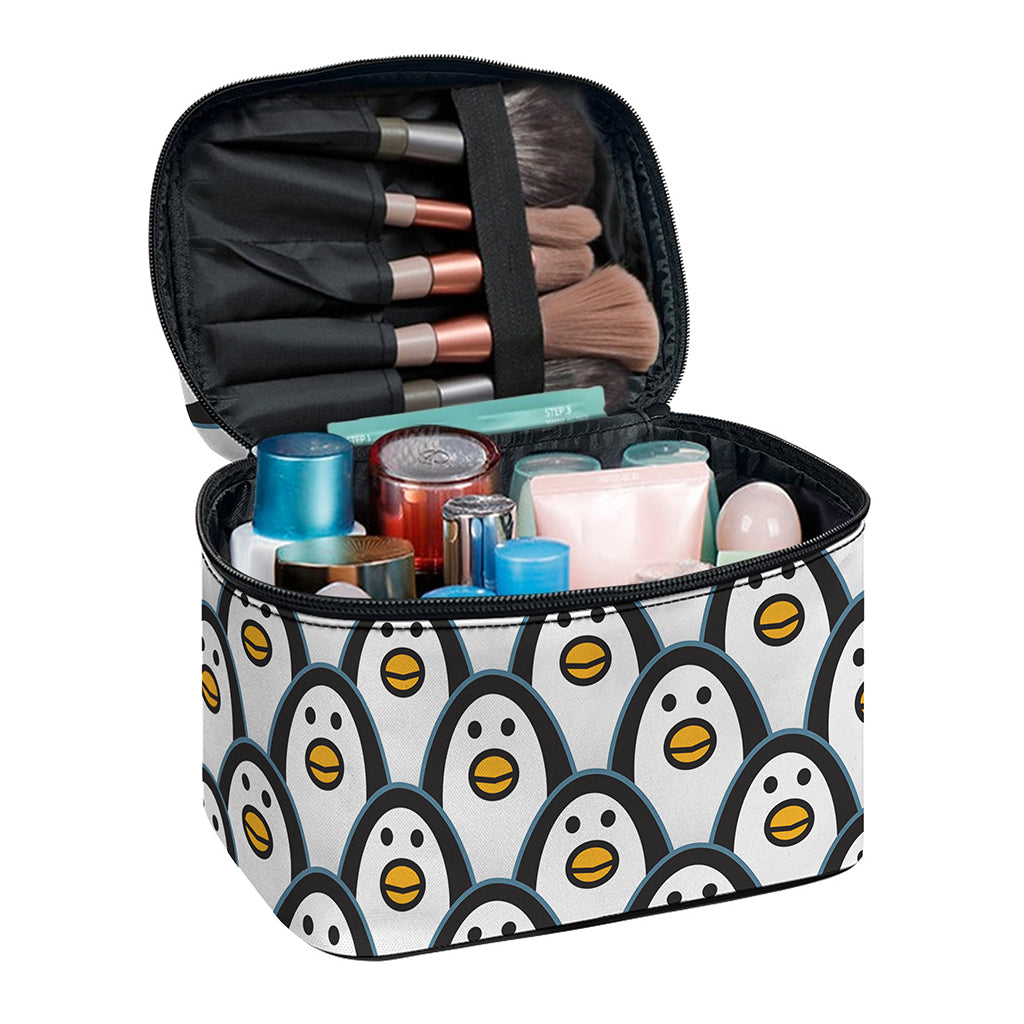 Cute Penguin Face Pattern Print Travel Makeup Bag