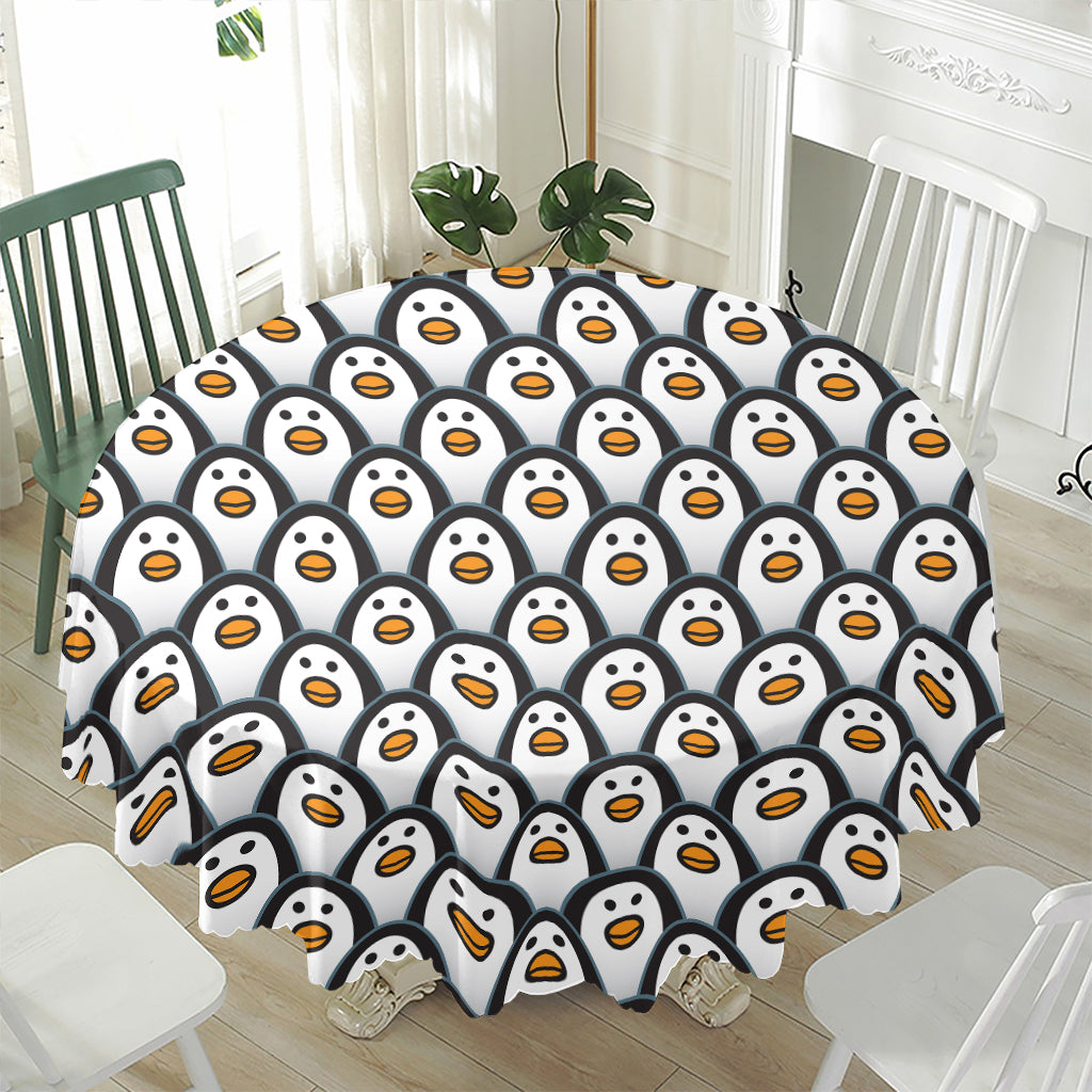 Cute Penguin Face Pattern Print Waterproof Round Tablecloth