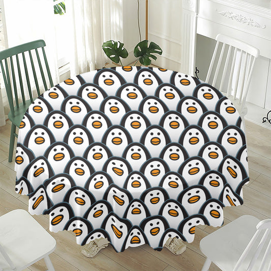 Cute Penguin Face Pattern Print Waterproof Round Tablecloth