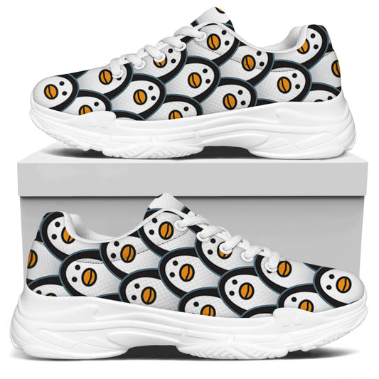 Cute Penguin Face Pattern Print White Chunky Shoes