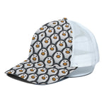 Cute Penguin Face Pattern Print White Mesh Trucker Cap
