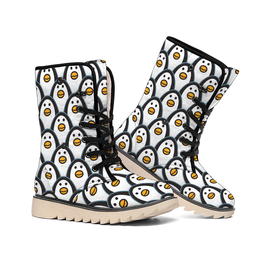 Cute Penguin Face Pattern Print Winter Boots