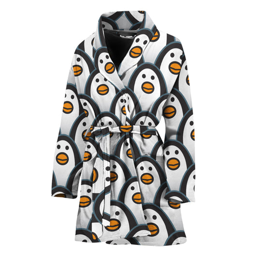 Cute Penguin Face Pattern Print Women's Bathrobe