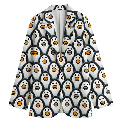 Cute Penguin Face Pattern Print Women's Blazer
