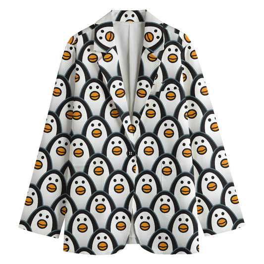 Cute Penguin Face Pattern Print Women's Blazer