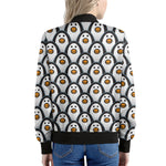 Cute Penguin Face Pattern Print Women's Bomber Jacket