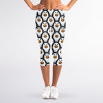 Cute Penguin Face Pattern Print Women's Capri Leggings